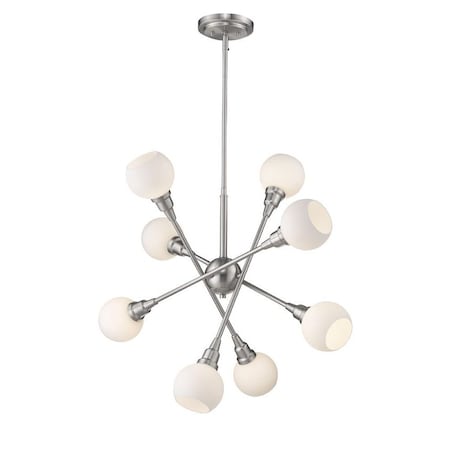 Tian 8 Light Pendant, Brushed Nickel & Matte Opal